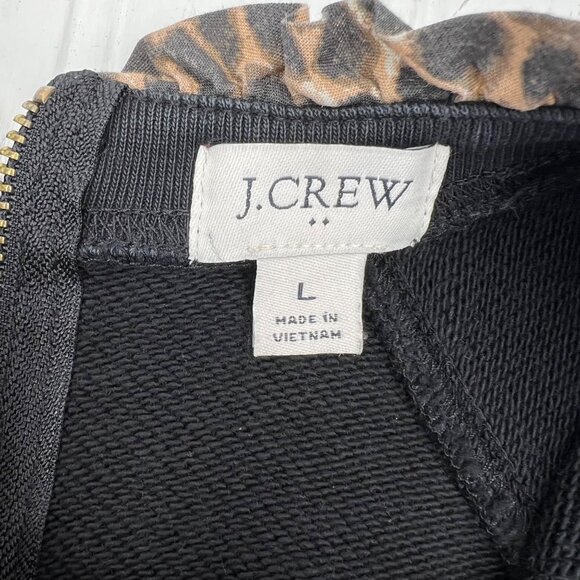 J.Crew Black Sweatshirt With Leopard Trim Crewneck Cotton Womens Size L - Picture 3 of 8